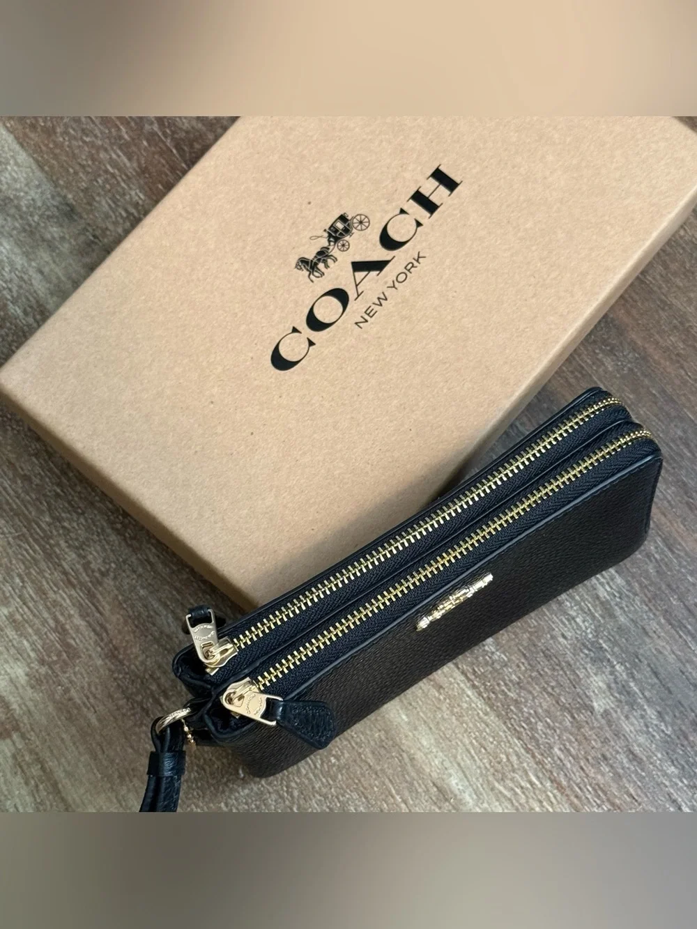 Coach Pebbled Leather Double Zip Wristlet
